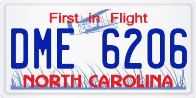 NC license plate DME6206