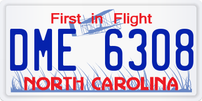 NC license plate DME6308
