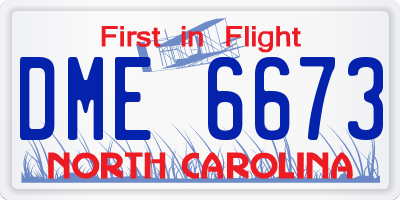 NC license plate DME6673