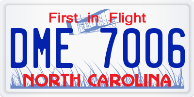 NC license plate DME7006