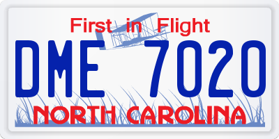 NC license plate DME7020