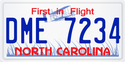 NC license plate DME7234