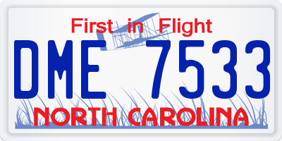 NC license plate DME7533