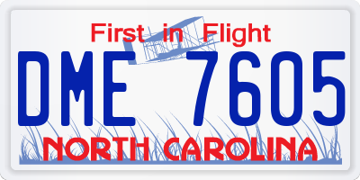 NC license plate DME7605