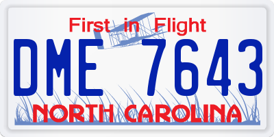 NC license plate DME7643
