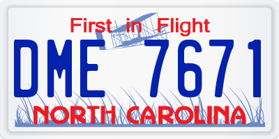 NC license plate DME7671