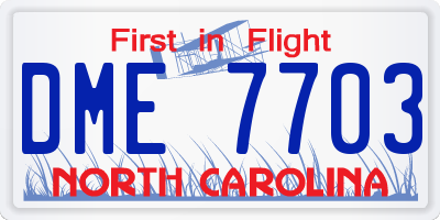 NC license plate DME7703