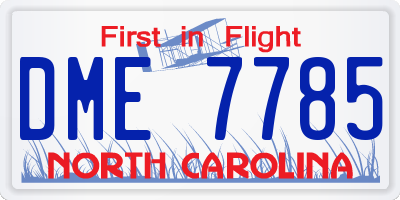 NC license plate DME7785