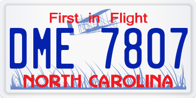 NC license plate DME7807