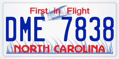 NC license plate DME7838