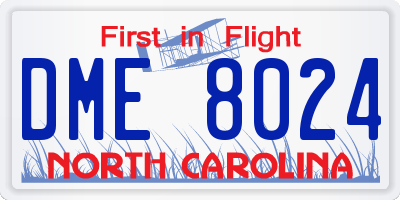 NC license plate DME8024