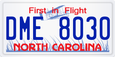 NC license plate DME8030