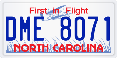 NC license plate DME8071