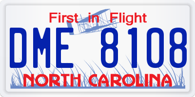 NC license plate DME8108