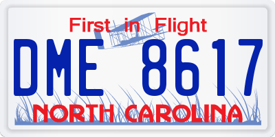 NC license plate DME8617