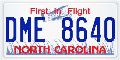 NC license plate DME8640