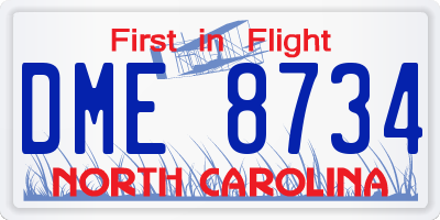 NC license plate DME8734