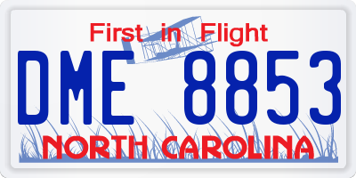 NC license plate DME8853