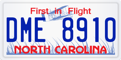 NC license plate DME8910