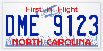 NC license plate DME9123