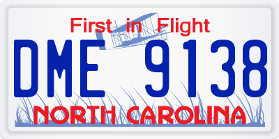 NC license plate DME9138