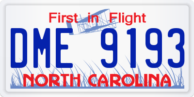 NC license plate DME9193