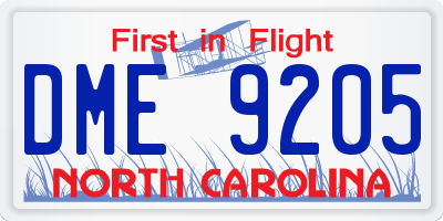 NC license plate DME9205