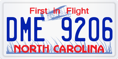 NC license plate DME9206