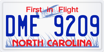 NC license plate DME9209