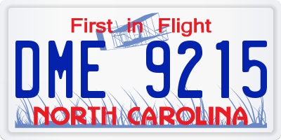 NC license plate DME9215