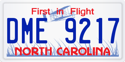 NC license plate DME9217