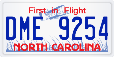 NC license plate DME9254