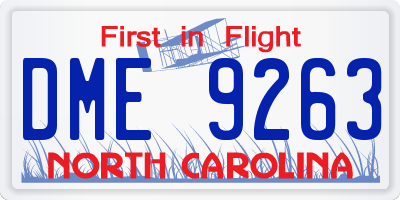 NC license plate DME9263