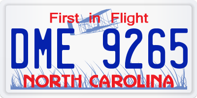 NC license plate DME9265