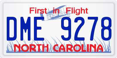 NC license plate DME9278