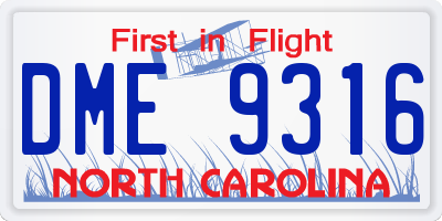 NC license plate DME9316