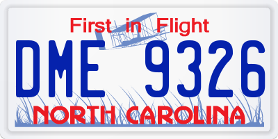 NC license plate DME9326