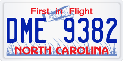 NC license plate DME9382