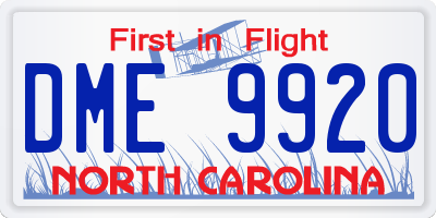 NC license plate DME9920