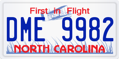 NC license plate DME9982