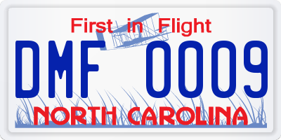 NC license plate DMF0009