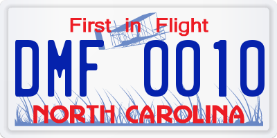 NC license plate DMF0010
