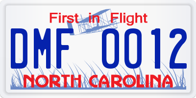 NC license plate DMF0012