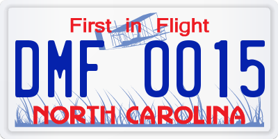 NC license plate DMF0015