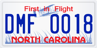NC license plate DMF0018