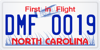 NC license plate DMF0019