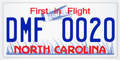 NC license plate DMF0020