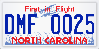 NC license plate DMF0025