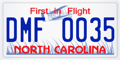 NC license plate DMF0035