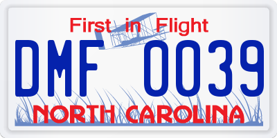 NC license plate DMF0039